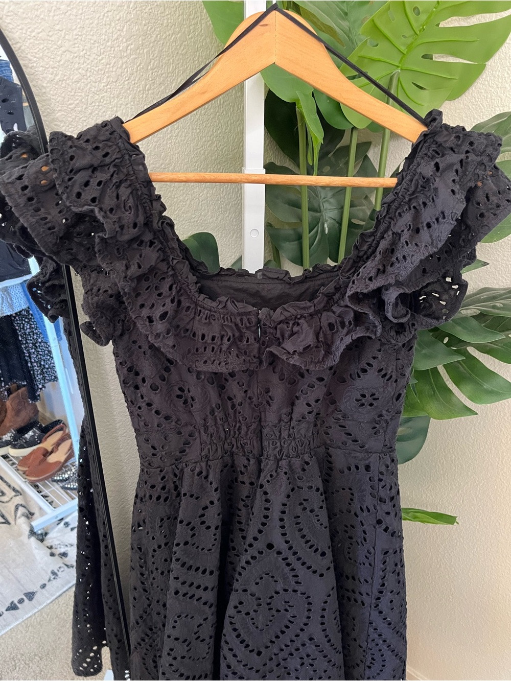 🖤 Black Eyelet Ruffle Mini Dress | Size XS | Boho Cottagecore - Picture 8 of 9